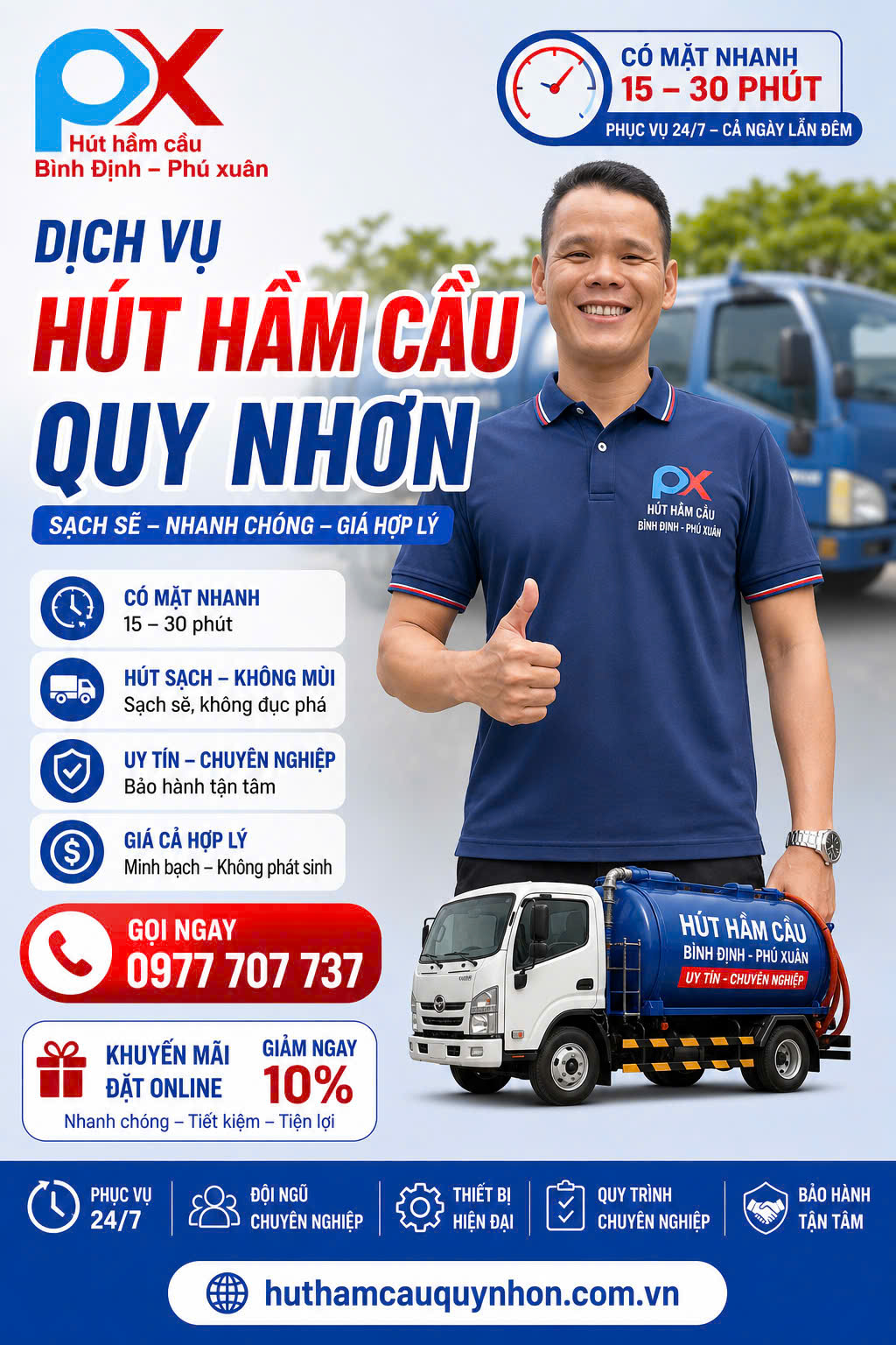 Hình ảnh thi công hút hầm cầu Phú Xuân tại Quy Nhơn
