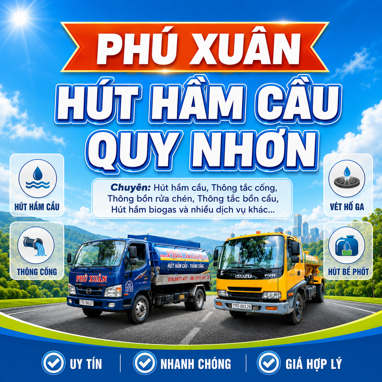 Xe và đội ngũ hút hầm cầu Phú Xuân Quy Nhơn